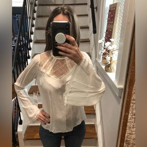 White lace detail top with flared arms, S, new with tags